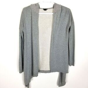 Theory Women Open Front Hooded Cardigan Sweater Size S Gray Cotton Cashmere